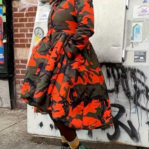 Local Montana Designed! Streetwear High-Low Camo Dress/Coat, Orange & Black.NWOT - Picture 4 of 9